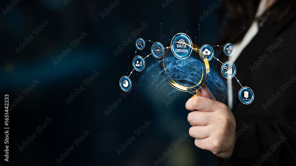 Poster data-driven decision-making empowers business through analytics, datum collection, and ai systems. d