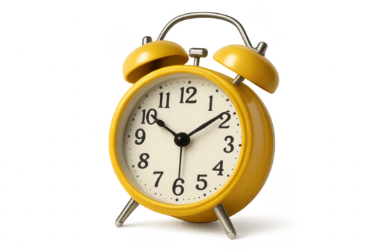 Yellow Alarm Clock on Transparent Background Showing Time