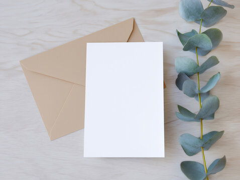 Elegant boho invitation card mockup featuring a blank design and earthy tones