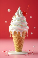 Delicious Soft Serve Ice Cream Cone with a Cherry on Top, Perfect for Summer
