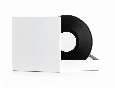 Vinyl Record in Minimalist White Packaging (AI Generated) - Powered by Adobe