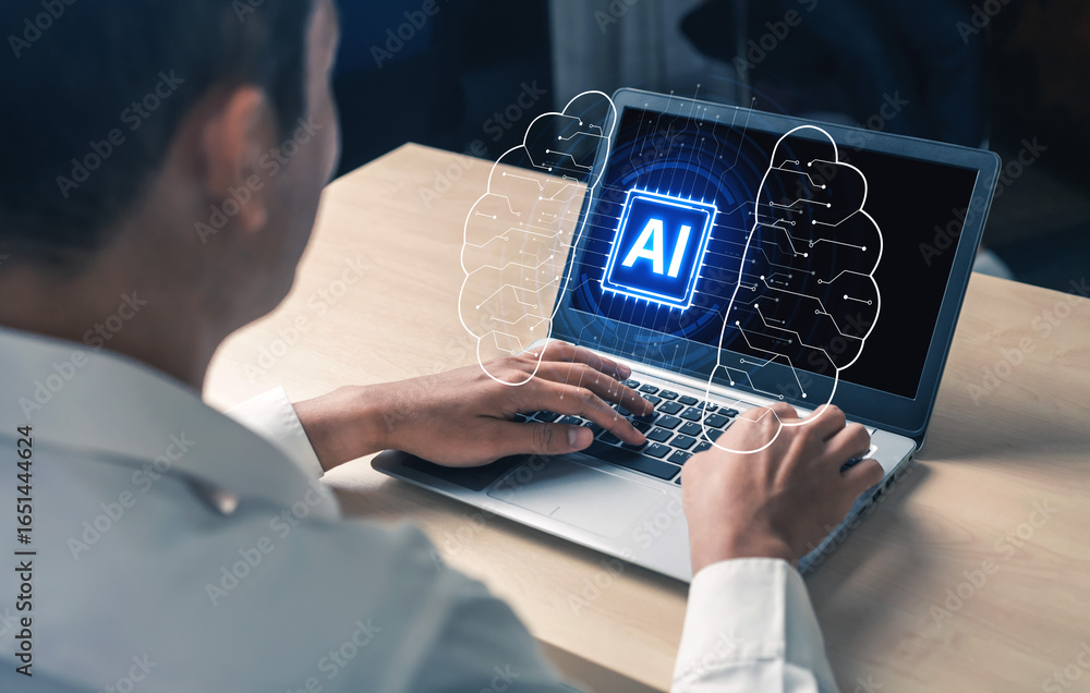 Poster ai assistant brain processor with llm technology, big data, machine learning, generative ai for busi