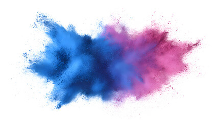 Vibrant explosion of blue and pink powder creating a dynamic, abstract cloud against a white background.