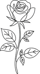 Fototapeta premium Elegant Single Line Rose Illustration with Stem and Leaves Simple and Minimalist Flower Drawing Perfect for Wedding Invitations and Greeting Cards