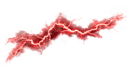 Vibrant red lightning crackles across a smoky, ethereal background, creating a powerful energy burst.