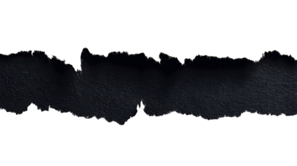 Abstract textured black torn paper edge on a stark white background