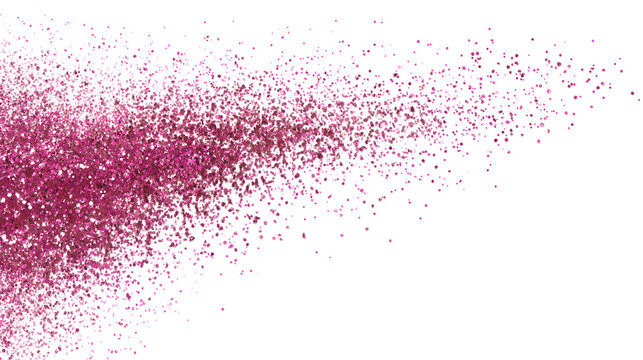 Sparkling pink glitter scattered across a clean white background, creating a festive and celebratory atmosphere. - Powered by Adobe