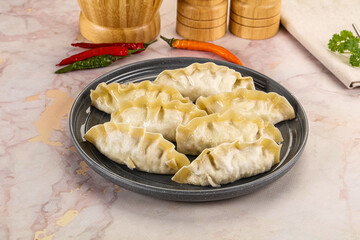 Japanese steamed Gyoza stuffed dumplings