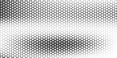 Triangular halftone background. Vector geometric technology abstract background. Halftone triangles retro pattern. Minimal 80s style dynamic tech geometric pattern.