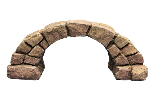 Majestic stone arch entrance featuring robust rockwork design on transparent background