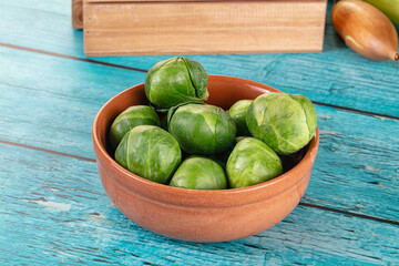 Raw green ripe brussels sprouts