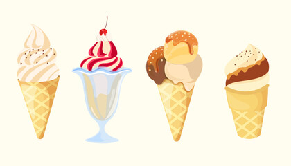 Desserts, sweet eating set. Yummy street food, confectionery snacks.