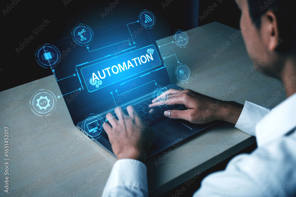 Poster modern automation drives workflow efficiency by connecting systems, people, and data. with intellige