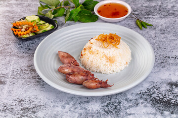 Tasty baby swuid with rice