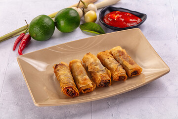 Stuffed Vietnamese Nem roll with meat