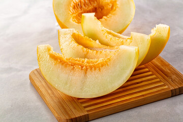 Ripe sweet juicy melon with slices