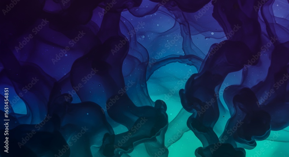 Aufkleber abstract fluid art with vibrant blue and green colors, creating a mesmerizing and ethereal underwate