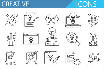 Creative Icons for Design and Digital Content, Including Tools, Ideas, and Innovation