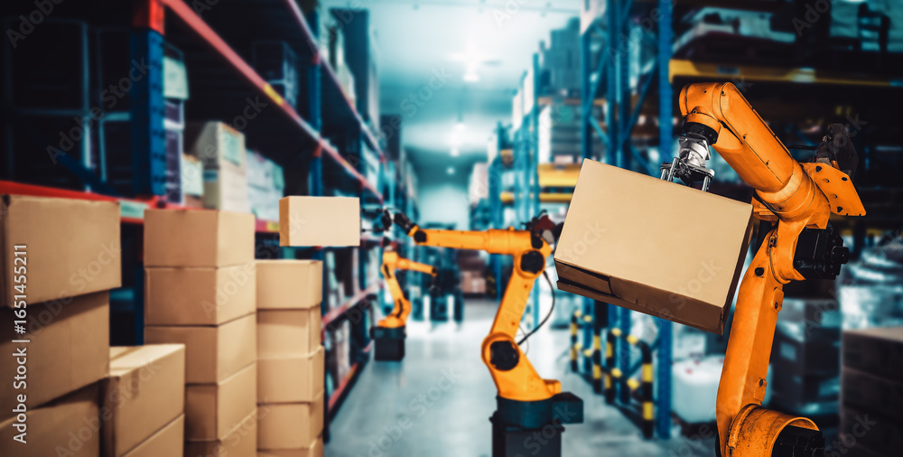 Poster smart robot arm system for innovative warehouse and factory digital technology . automation manufact