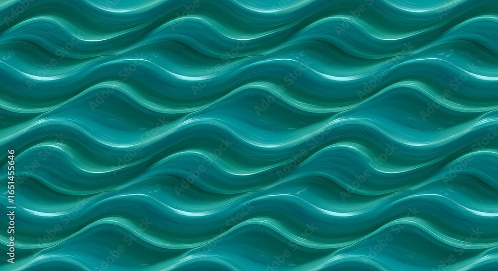 Aufkleber abstract pattern of undulating turquoise waves with a glossy, reflective surface, creating a sense o