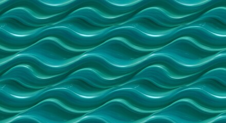 Obraz premium Abstract pattern of undulating turquoise waves with a glossy, reflective surface, creating a sense of fluid motion and depth