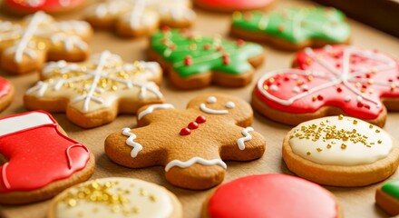 Festive gingerbread cookies on wooden table, holiday celebration