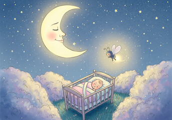 Children's illustration. Lullaby for a baby. Generative AI