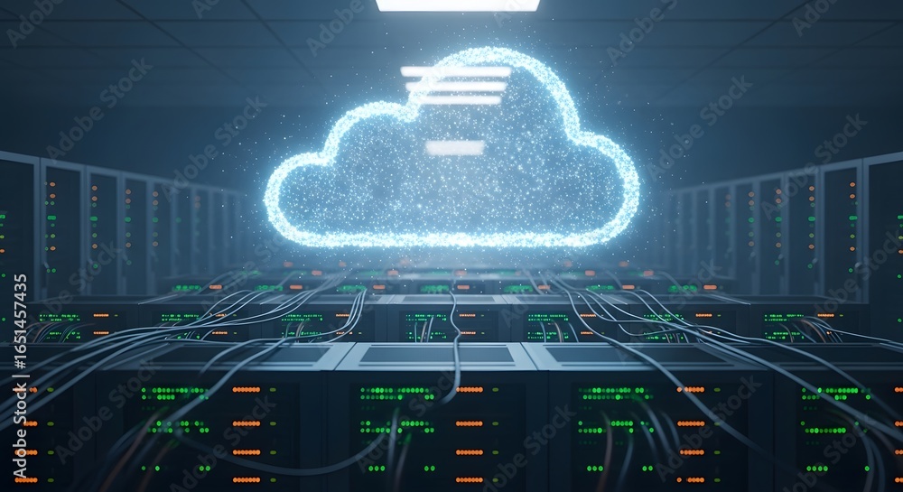 Poster data center hosting cloud services for modern technology solutions and secure networks