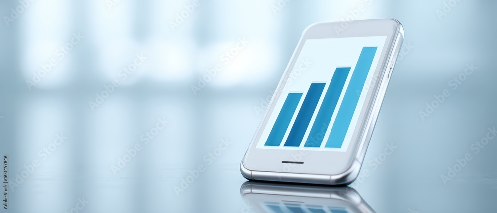 Poster modern smartphone displaying business data and chart analysis