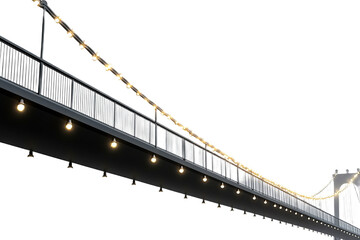 Fototapeta premium Suspension bridge illuminated with light bulbs and string lights on transparent background