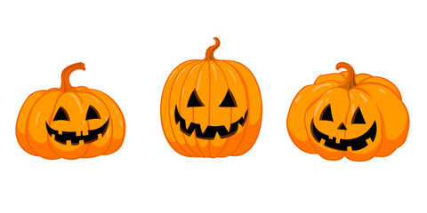  Carved pumpkins, Halloween vector cartoon spooky creepy funny pumpkins