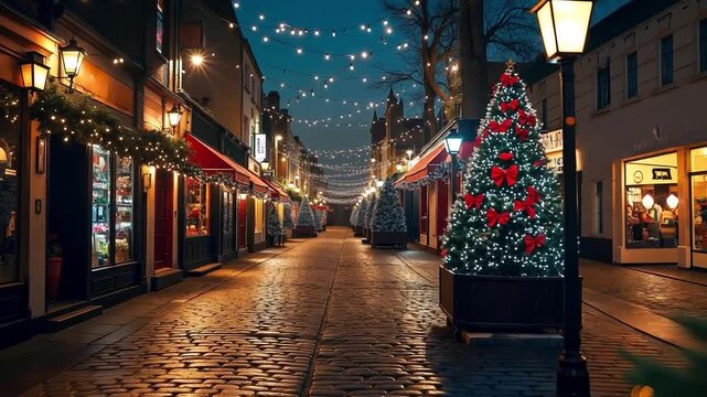 Christmas street in the city at night
