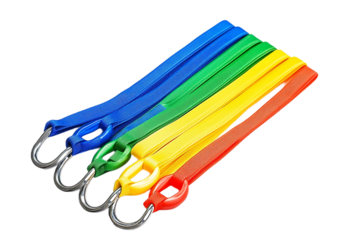 Vibrant collection of resistance bands in various colors on transparent background