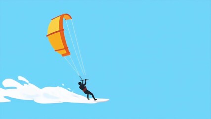 Thrilling Kitesurfing Adventure on a Bright Blue Day with Snowy Peaks.