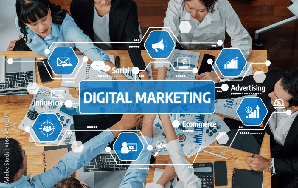 Aufkleber a diverse team collaborates on digital marketing projects, focusing on data-driven strategies to enh