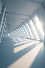 Obraz premium Futuristic geometric corridor with angled sunlight and modern architectural design