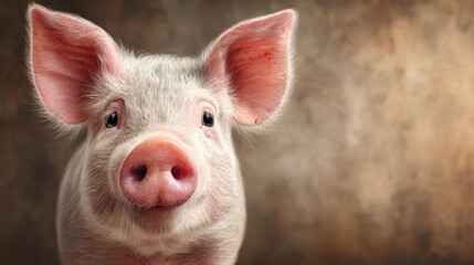Cute piglet with rosy cheeks and expressive eyes captured against a rustic background