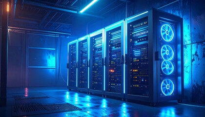 Server racks lined up in a data center.