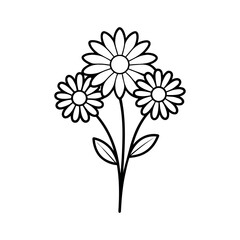 Single Daisy Flower Bouquet Outline Line Art Vector