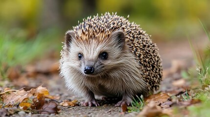 Fototapeta premium European hedgehog erinaceus europaeus cautiously scans for potential threats in its environment