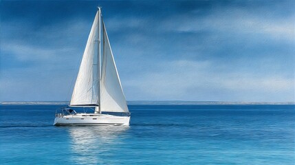 oil painting of a yacht on a blue sea, 8k high resolution