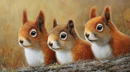 squirrel family oil painting hi res, 8K wall art
