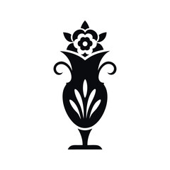 Decorative Vintage Vase with Bouquet Black Silhouette Vector Icon