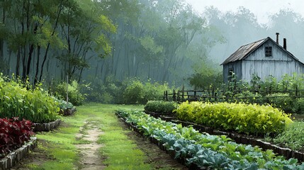 oil painted vegetable garden, wall art high res 8K