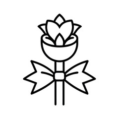 Bouquet with Ribbon Bow Tie Outline Line Art Vector