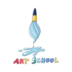 Creative children's art school or studio symbol design. Paintbrush with color spots. Sketch vector illustration