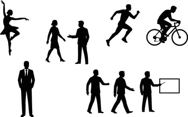 Silhouette People in Business, Sports and Dance Activities &ndash; Vector Illustration Set
