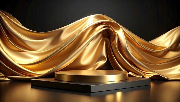 Gold Silk Draped Podium Display.