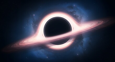 Stunning Black Hole With Accretion Disk in Deep Outer Space, Spectacular visualization of a black hole surrounded by its luminous accretion disk in space.