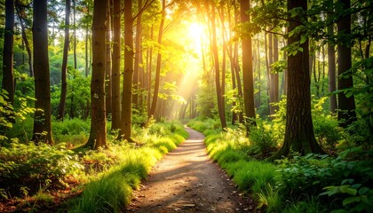 Sunlit Forest Path.